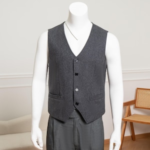 Men Casual Wool Vest, V Neck Tweed Waistcoat, Spring Autumn Large Size Wool Tweed Waistcoat, Loose Wool Vest Cardigan, Gift for Husband