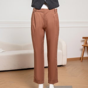 Vintage Leinenhose mit Knöpfen, Männer Leinenhose mit Falten, Sommer Atmungsaktive Leinenhose, Gurkha Militärhose mit gerolltem Saum