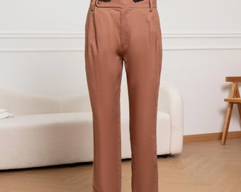 Pantalones de lino abotonados vintage, pantalones de lino para hombre con pliegues, pantalones de lino transpirables de verano, pantalones militares Gurkha con dobladillo enrollado