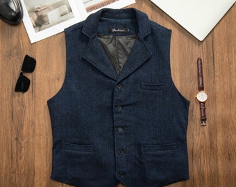 Cozy Wool Tweed Vest, Spring Autumn Warm Wool Waistcoat, Men Casual Wool  Vest, Collar Wool Tweed Waistcoat, Gift for Father
