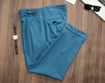 Spring Summer Casual Linen Pants, Men Linen Pants with Pleats, Breathable Cotton Linen Trousers, Rolled Hem with Pockets Gurkha Pants