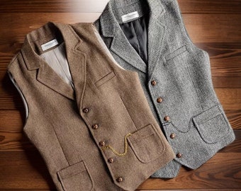 Men Vintage Wool Vest, Wool Textured Tweed Waistcoat, Spring Autumn Casual Wool Vest, Business Suit Woolen Waistcoat, Groom Dress Wool Vest