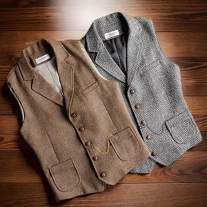 Men Vintage Wool Vest, Wool Textured Tweed Waistcoat, Spring Autumn Casual Wool Vest, Business Suit Woolen Waistcoat, Groom Dress Wool Vest