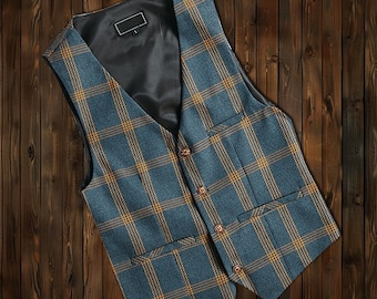 5 Styles Plaid Vest, Vintage Button Striped Plaid Vest, Wedding Groomsmen V Neck Plaid Waistcoat, Men Plus Size Striped Plaid Waistcoat