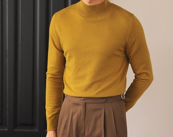 7 Color Pullover Wool Sweater, Men Wool Long Sleeve Shirt, Vintage Solid Turtleneck Sweater, Autumn Winter Warm Wool Sweater