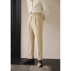 1930s 1940s mens vintage style rib cords high waisted trousers