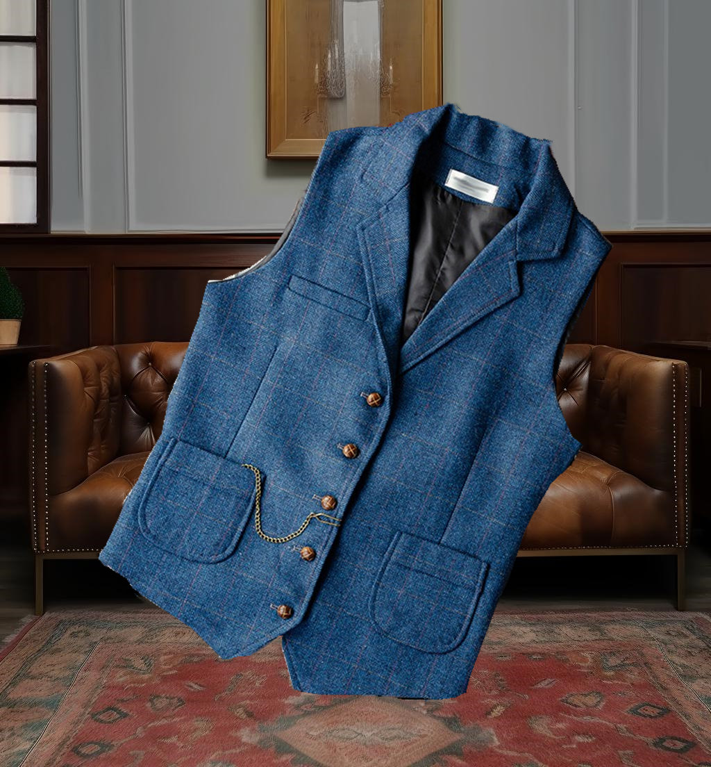 Men Vintage Wool Vest, Wool Textured Tweed Waistcoat, Spring