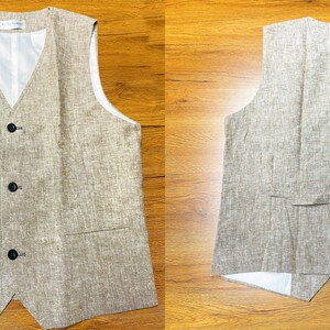 Chaleco de lino informal de verano, chaleco de lino y algodón sencillo para hombre, chaleco de lino y algodón ajustado de talla grande, chaleco de lino y algodón de 5 colores imagen 4