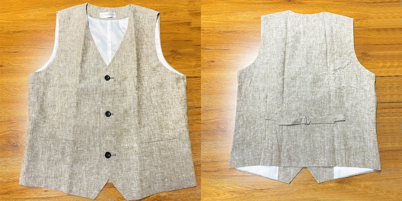 Chaleco de lino informal de verano, chaleco de lino y algodón sencillo para hombre, chaleco de lino y algodón ajustado de talla grande, chaleco de lino y algodón de 5 colores imagen 4