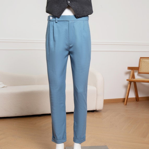 high waisted dress pants for men Men Vintage British Style Suit Pants | High Waisted Straight Pants | Smart Casual High Waist