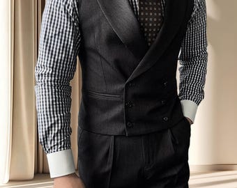 Abito formale vintage, gilet casual in lino da uomo, gilet in lino con scollo a V e tasche, cardigan con gilet in lino lavato, abbigliamento vintage