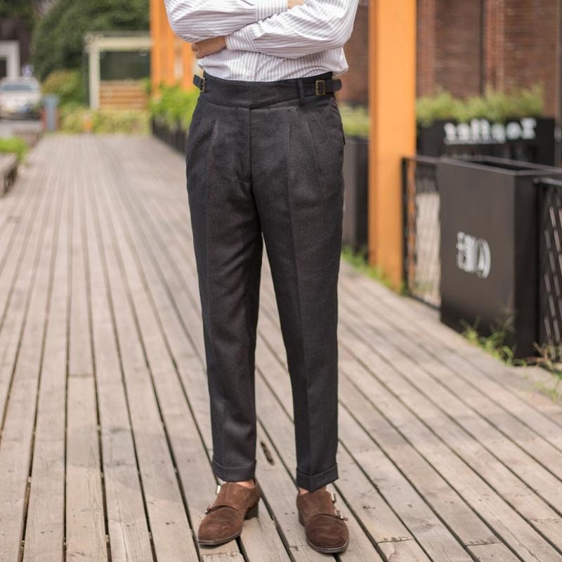 Autumn Simple Wool Pants, Men Vintage Wool Pants With Pleats, Loose