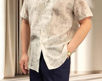 Summer Cotton Linen Shorts,Mens Casual  Pockets Cotton Shorts,loose fit White & gray stripe Long Sleeve Button Down Shirt