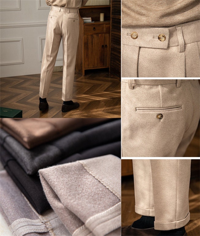 7 Color Classic Tweed Pants, Men Warm Tweed Pants, Autumn Winter