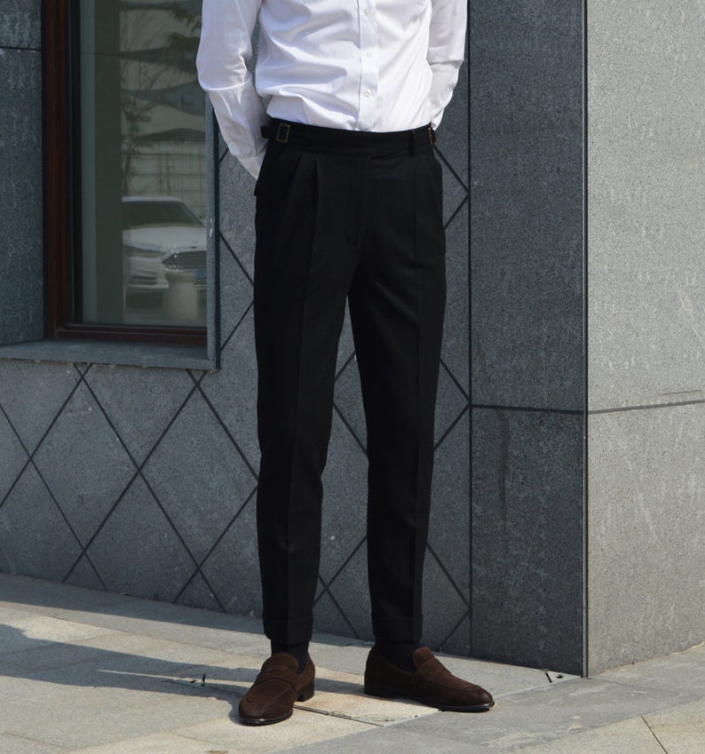 Customized Wool Pants, Men Wool Pants With Pleats, Loose Wool Trousers