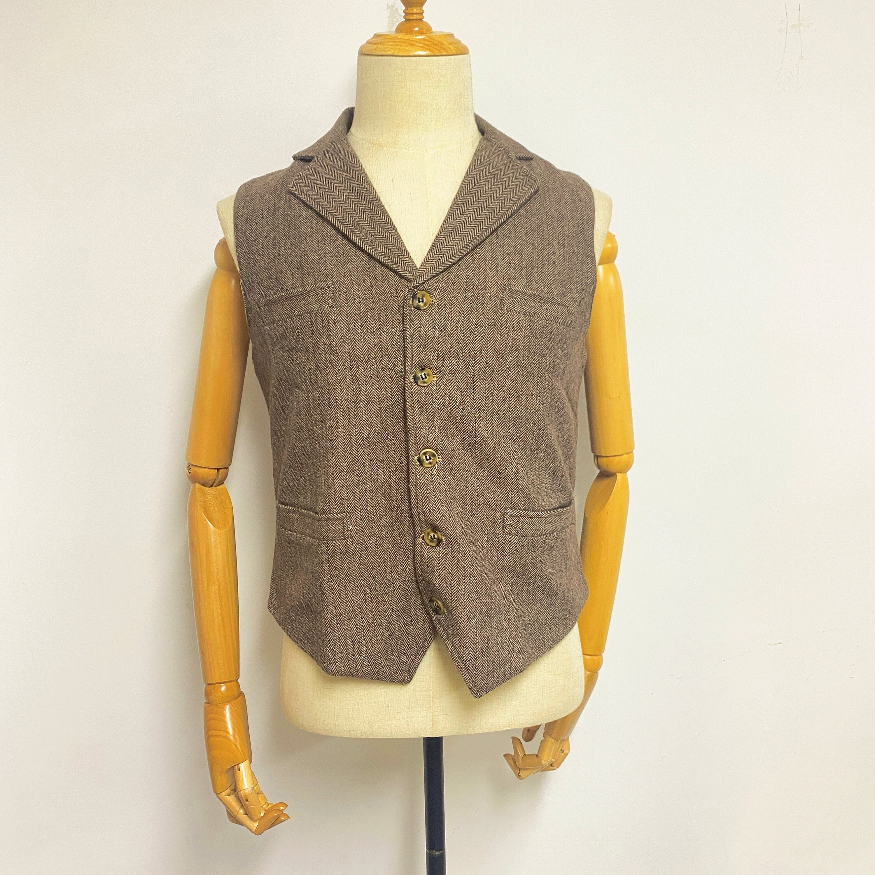 ジャケット LOW CLASSIC : 25SS / WAIST POINT WOOL VEST (2COLORS) Women's Retro Herringbone Tweed Vest Wool Blend Waistcoat
