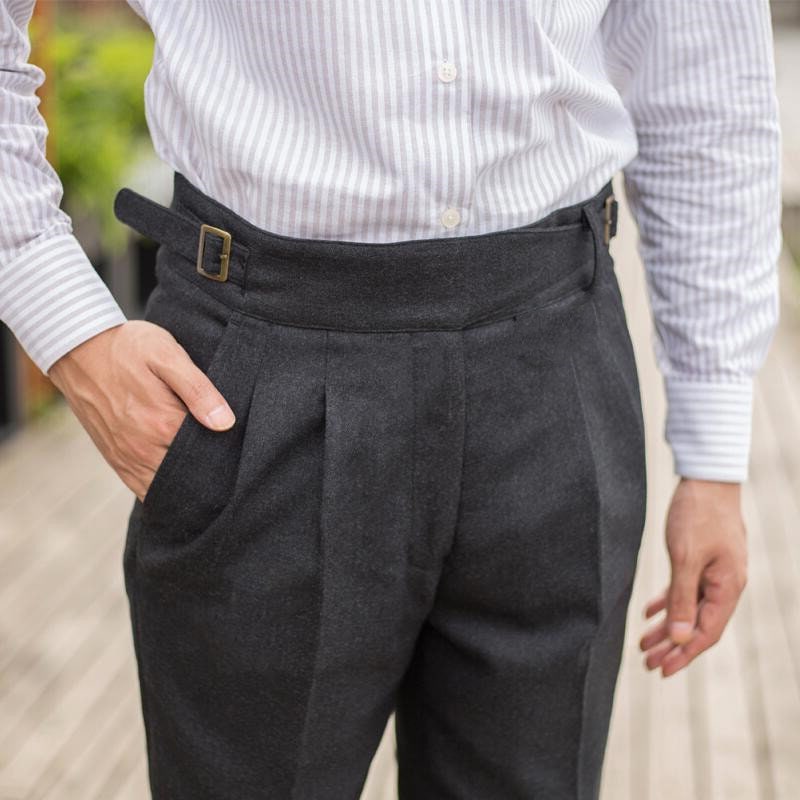 Autumn Simple Wool Pants, Men Vintage Wool Pants With Pleats, Loose