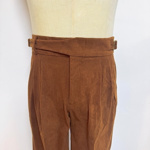 Vintage Corduroy Pants with Pleats, Men Casual Corduroy Pants, Straight Leg Rolled Hem Gurkha Pants, High Waist Corduroy Pants