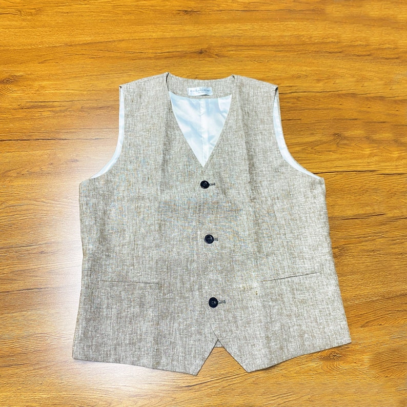 Chaleco de lino informal de verano, chaleco de lino y algodón sencillo para hombre, chaleco de lino y algodón ajustado de talla grande, chaleco de lino y algodón de 5 colores Khaki