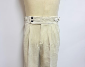 Pantalones de pana cómodos con pliegues, pantalones de pana cálidos para otoño e invierno para hombre, pantalones de pana de cintura alta, pantalones Gurkha con dobladillo enrollado y pierna recta