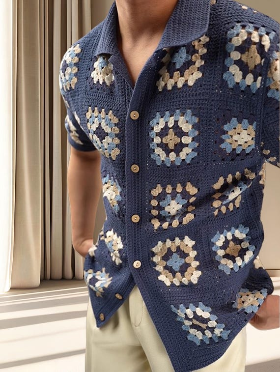 Retro Crochet Knit Cardigan,vintage Short Sleeve Button Down Shirt