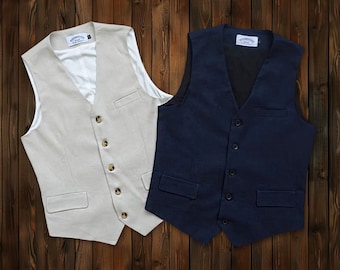 Gilet in lino slim fit, gilet in lino casual da uomo, gilet estivo in lino morbido, gilet in lino con scollo a V e tasche, cardigan in lino lavato