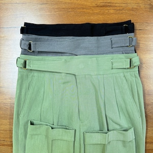 Pantalon en coton délavé 4 couleurs, Pantalon décontracté en coton pour hommes avec plis, Pantalon ample en coton roulé printemps-été, Pantalon taille haute en gurkha