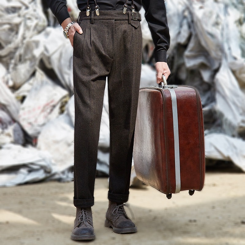 Classic Simple Wool Pants, Men Wool Pants With Pleats, Autumn Loose ...