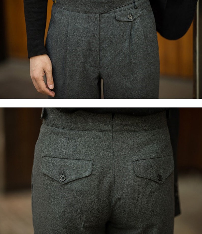 Autumn Gray Wool Pants, Men Vintage Wool Pants, Loose Wool Pants With