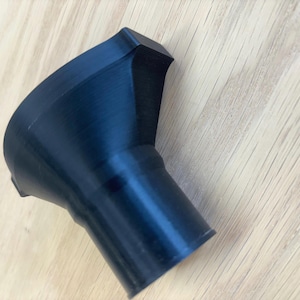 May include: A black plastic funnel with a wide opening and a narrow spout. The funnel is designed to be used for pouring liquids into containers with small openings.