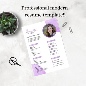 Professional Modern Resume Template- Canva Template-Resume Template-Modern Resume-purple resume