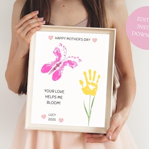 Mothers Day Handprint Print, Personalized Mom Gift, DIY Mum&#39;s Birthday, Baby&#39;s First Father&#39;s Day Craft, Baby Keepsake, Kids Gifts for Mommy