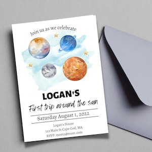 Editable Outer Space First Birthday Invitation Galaxy Blast Off First Trip Around the Sun Download Printable Template ,First birthday invite