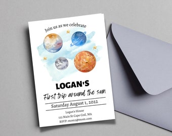 Editable Outer Space First Birthday Invitation Galaxy Blast Off First Trip Around the Sun Download Printable Template ,First birthday invite