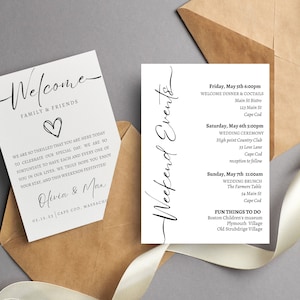 Minimalist Wedding Events Card Template, Wedding Welcome Bag Note, Wedding Events Timeline Printable, Modern Wedding Schedule Editable