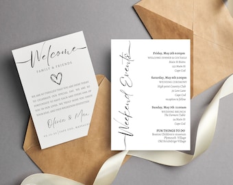 Minimalist Wedding Events Card Template, Wedding Welcome Bag Note, Wedding Events Timeline Printable, Modern Wedding Schedule Editable