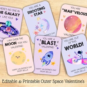 Étiquettes modifiables de la Saint-Valentin dans l'espace, cartes de la Saint-Valentin dans l'espace, cartes de la Saint-Valentin pour enfants, étiquettes de la Saint-Valentin pour l'école, Marvelous, Saint-Valentin imprimable