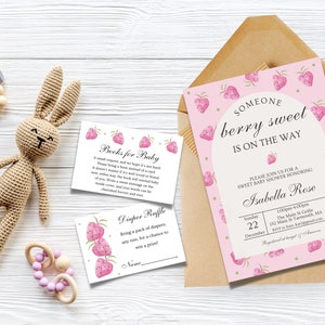 Strawberry Baby Shower Invitation Template, Berry Sweet Baby on the Way Invite, Berry Sweet Invitation, Printable Invite, Shower Evite