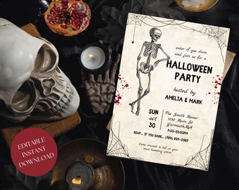 Vintage Halloween Party Invitation, Adult Halloween Party Invite Template, Costume Halloween Party Invitation, Halloween Party Invitation