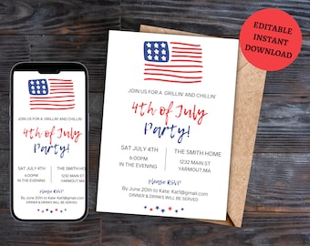 EDITABLE 4th of July Invitation Template Printable Fourth of July Celebration Invitation BBQ Fireworks Neighborhood Block Party, 4th of July