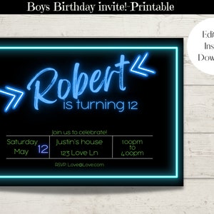 DIY Editable Boy Birthday Party Invitation Template - Geometric Invitation, Blue Green, Teen Boy Birthday, printable invite, digital invite