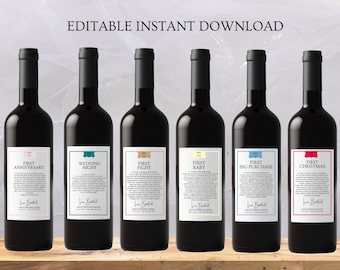 Milestones Wine Labels - Wedding Gift First Anniversary Bridal Shower Gift Wine Basket Engagement Gift Married Moments, Unique Wedding gift