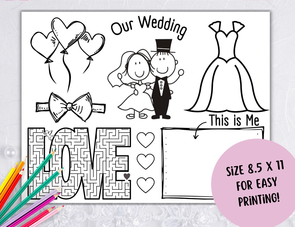 Printable Wedding Coloring Placemat Personalized Digital Etsy