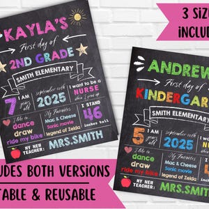 First Day of School Sign, First Day of Kindergarten Sign, 1st Day of Preschool, Back to School Chalkboard, Reusable, First and Last Day Sign