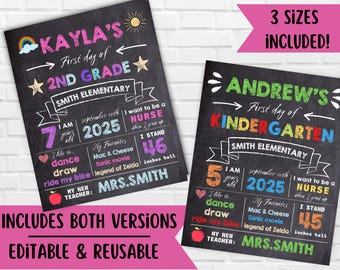 First Day of School Sign, First Day of Kindergarten Sign, 1st Day of Preschool, Back to School Chalkboard, Reusable, First and Last Day Sign