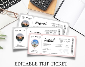 EDITABLE Boarding Ticket Template, Surprise Boarding Pass, Plane Ticket Vacation, Airline, Trip, Flight Gift, Holiday Destination, Fake, Mom