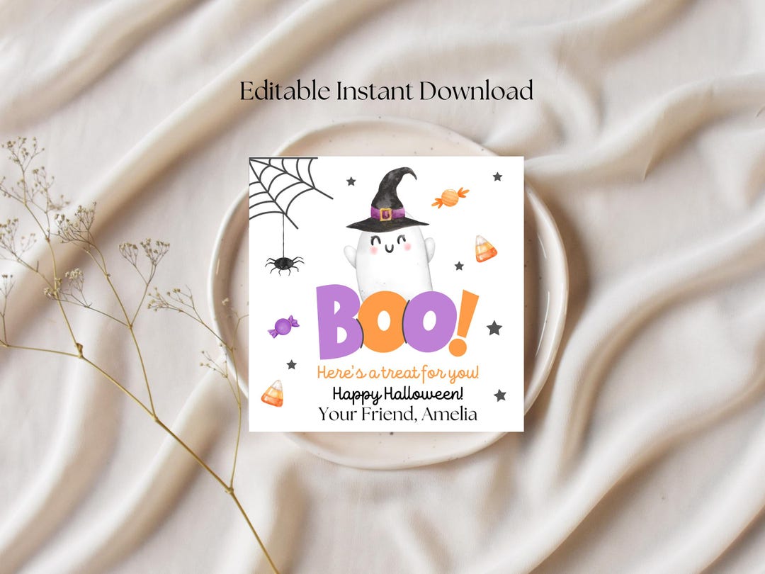 Editable Halloween Favor Tags Boo Gift Tag Costume Party Trick or Treat ...