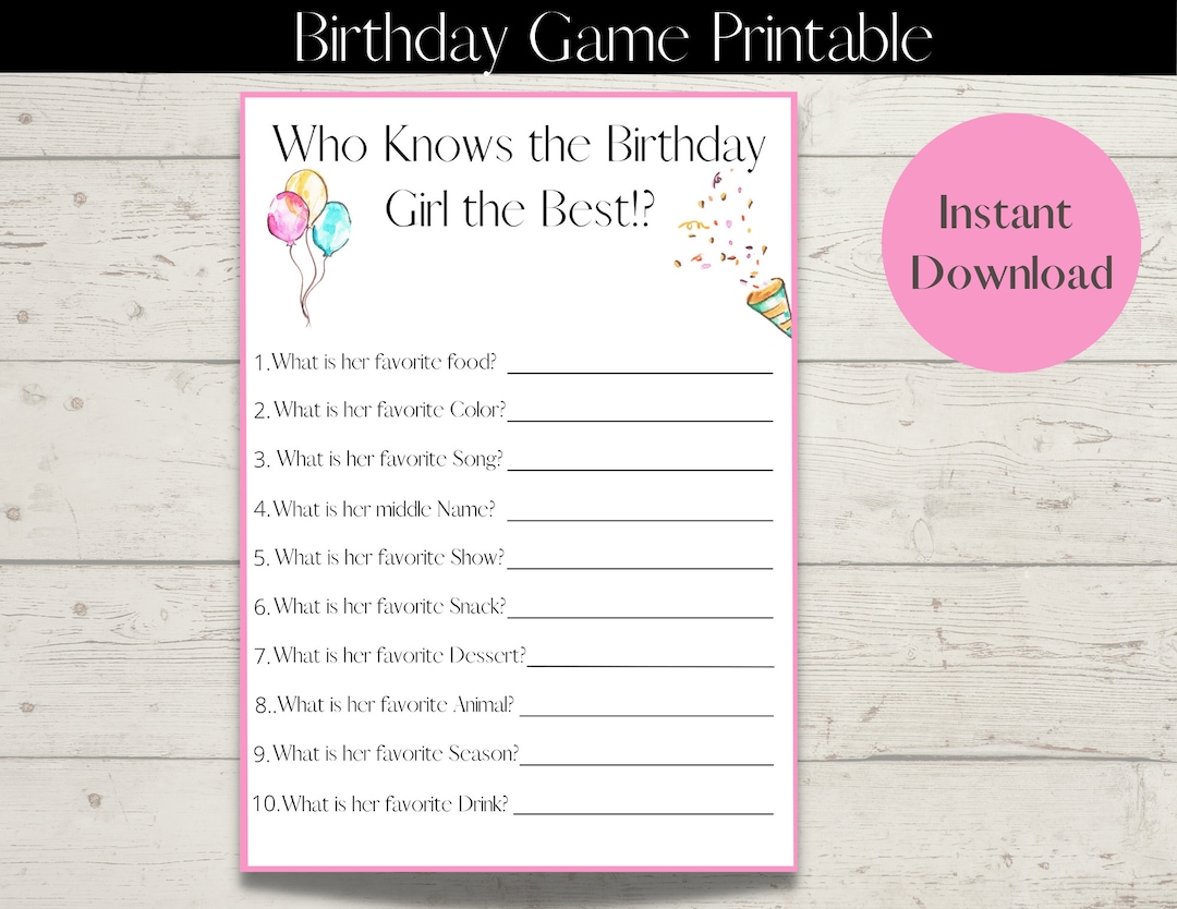 Teen Birthday Game, Printable Kids Games ,party Games, Birthday ...