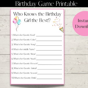 Teen birthday game, Printable Kids Games ,Party Games, Birthday Activity . Birthday quiz,  printable game,fun party game, adult party game