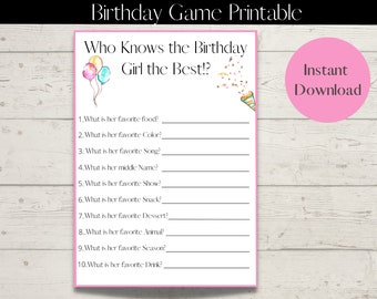 Gioco di compleanno per adolescenti, giochi per bambini stampabili, giochi di società, attività di compleanno. Quiz di compleanno, gioco stampabile, divertente gioco di società, gioco di società per adulti